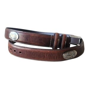 Brown Leather Men's Belt with 4 Silver Medallions Jaguar Size 38